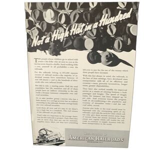 Vintage 1938 American Railroads Not a High Hat Ad Advertisement